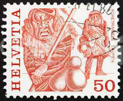 Postage stamp Switzerland 1977 Masked Men, Achetringelen Laupen