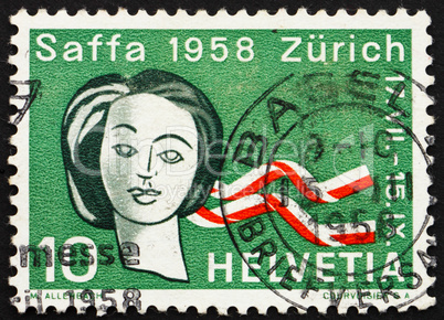 Postage stamp Switzerland 1958 Woman?s Head, Women?s Suffrage
