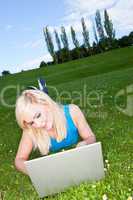 Working with a laptop in the park