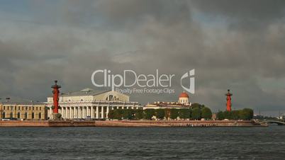 Old Saint Petersburg Stock Exchange and Rostral Columns, timelapse