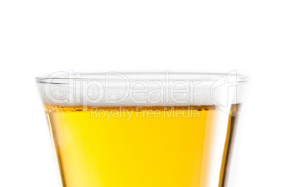 Top of a glass of beer against a white background