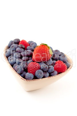 Berries in a heart shaped bowl