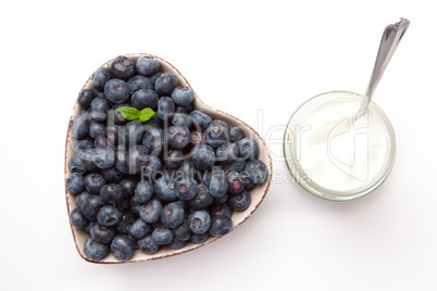 White yogurt and blueberries in a bowl