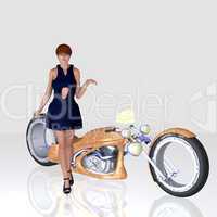 Junge Frau vor einem Motorrad