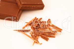 Chocolate shavings and chocolate pieces together
