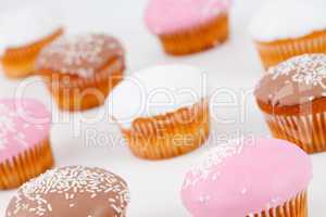 Blurred muffins with icing sugar