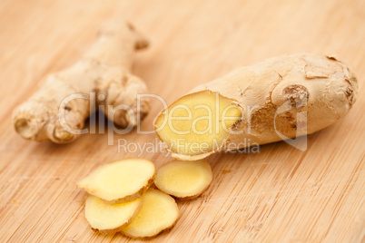 Slice of ginger and piece of ginger