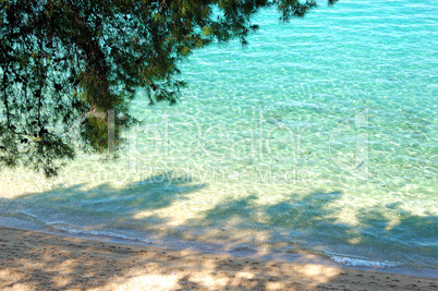 Beach and turquoise water of Aegean Sea, Halkidiki, Greece