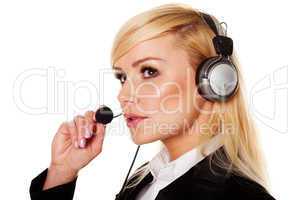 Woman wearing headphones and microphone