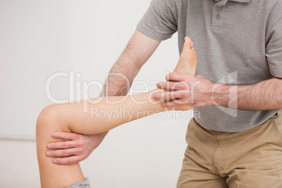 Leg of a patient being stretched