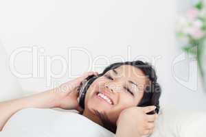 Woman with headphones on