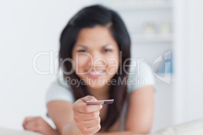 Woman holding a credit card