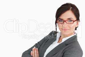 Businesswoman wearing red glasses