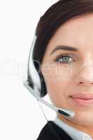 Blue eyed businesswoman with headset