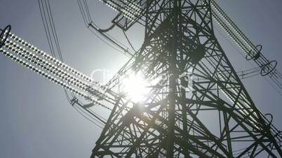 high voltage power pylons close up