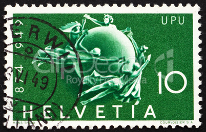 Postage stamp Switzerland 1949 Figures Encircling Globe