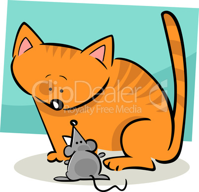 cartoon doodle of cat and mouse
