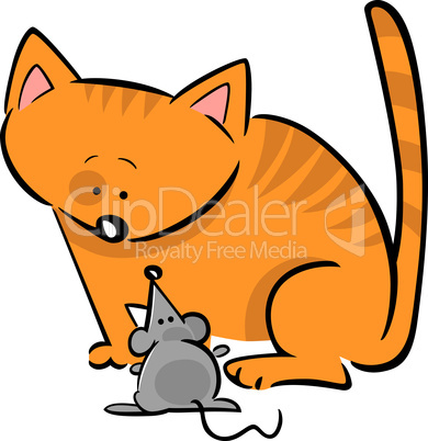 cartoon doodle of cat and mouse