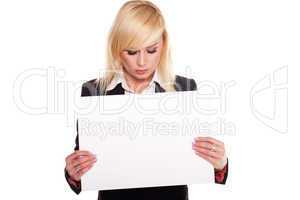 Professional woman holding a blank signboard