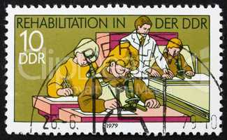Postage stamp DDR 1979 Hospital Classroom, Rehabilitation in DDR