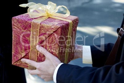 Man present red gift box