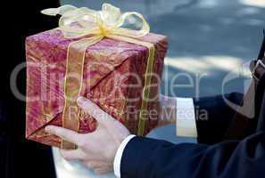 Man present red gift box