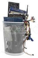 electronic scrap in trash can