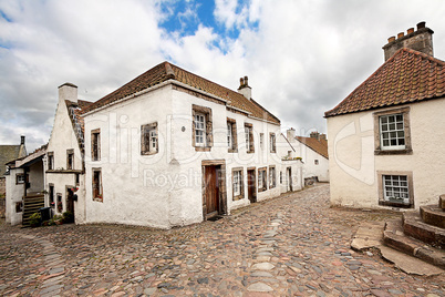 Old street and historical houses in Culross, Scotland