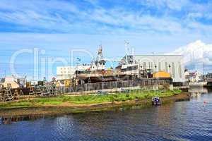Girvan, Scotland, old harbour, renovation of an old ship.