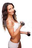 Smiling woman lifting weights