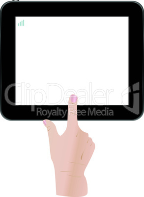 White Tablet PC with man hand. vector business theme