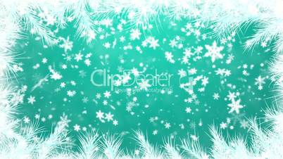 The fur-tree branches, falling snow - the Christmas background