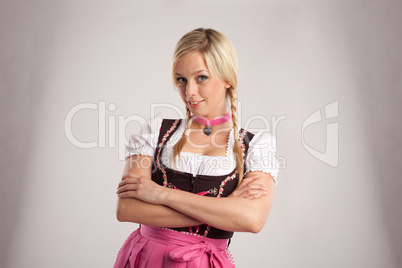 young blond woman with dirndl costume