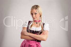 young blond woman with dirndl costume