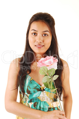 Girl with pink rose.