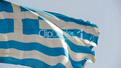 Greece flag is fluttering in wind.