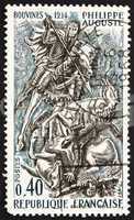 Postage stamp France 1967 King Phillip II at Battle of Bouvines