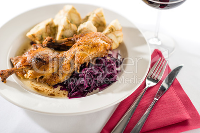 Roasted duck with cabbage and dumpling