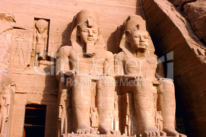 Landmark of the famous Ramses II statues at Abu Simbel in Egypt