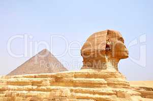 Sphinx and pyramid in Cairo,Egypt