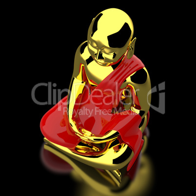 Big Buddha on black - gold red