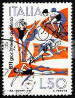 Postage stamp Italy 1971 shows Gymnastics, Cycling and Swimming,