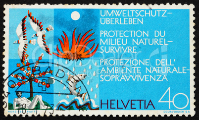 Postage stamp Switzerland 1972 Clean Air, Earth, Water and Fire