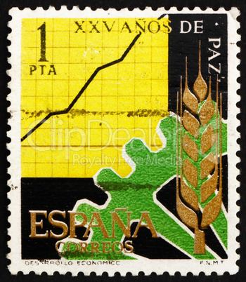 Postage stamp Spain 1964 Cogwheel, Wheat and Chart