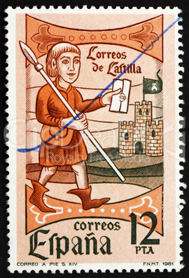 Postage stamp Spain 1981 Mail Messenger, Woodcut