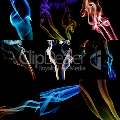 collage of wave and smoke of different colors