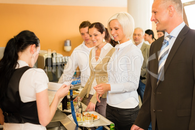 Cafeteria cashier woman check guest list