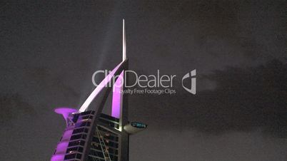 Burj al Arab hotel lights on top of the hotel