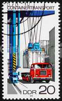 Postage stamp GDR 1978 Loading Container on Flatbed Truck