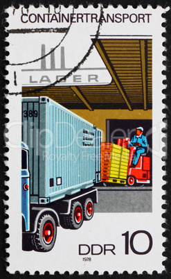 Postage stamp GDR 1978 Loading Container on Truck